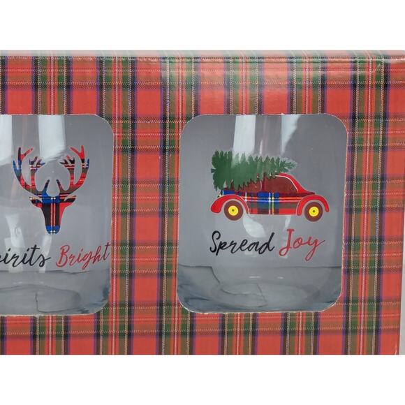 Winterberrie Lane Christmas Stemless Glasses 20 oz Set of 4 Plaid Holiday NIB - Picture 5 of 9